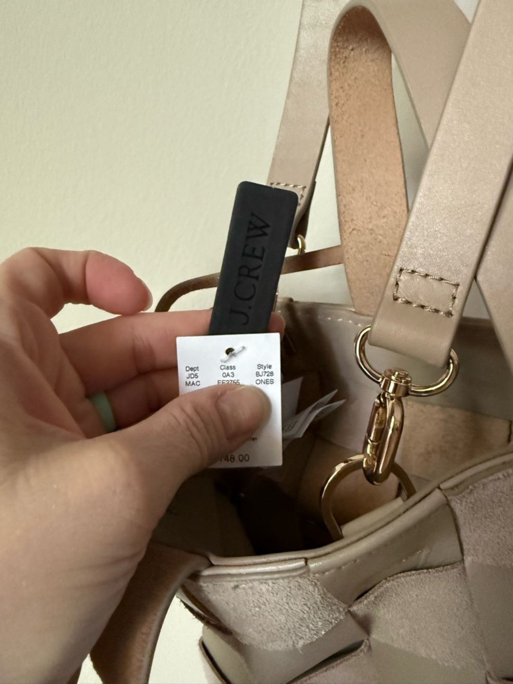 J.Crew Taupe Woven Leather Bucket Bag Mini Crossbody Quiet Luxury Neutral - Picture 4 of 6